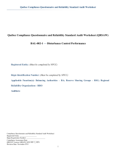 Québec Compliance Questionnaire and Reliability Standard Audit Worksheet (QRSAW) BAL-002-1 —