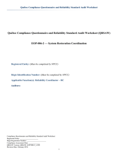 Québec Compliance Questionnaire and Reliability Standard Audit Worksheet (QRSAW)