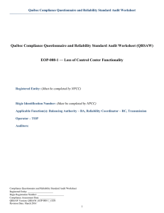 Québec Compliance Questionnaire and Reliability Standard Audit Worksheet (QRSAW)