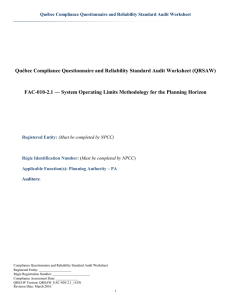 Québec Compliance Questionnaire and Reliability Standard Audit Worksheet (QRSAW)