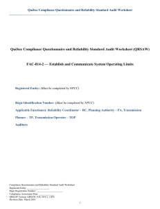 Québec Compliance Questionnaire and Reliability Standard Audit Worksheet (QRSAW)