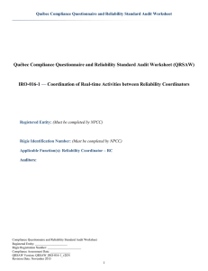 Québec Compliance Questionnaire and Reliability Standard Audit Worksheet (QRSAW) IRO-016-1 —