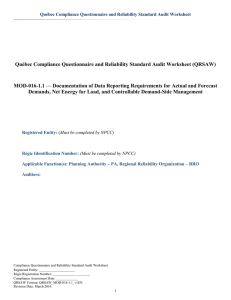 Québec Compliance Questionnaire and Reliability Standard Audit Worksheet (QRSAW) MOD-016-1.1 —