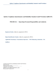 Québec Compliance Questionnaire and Reliability Standard Audit Worksheet (QRSAW) PER-001-0.2 —