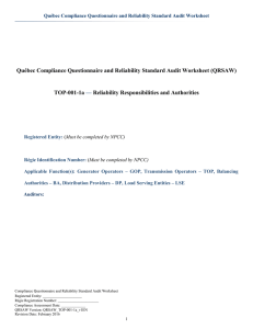 Québec Compliance Questionnaire and Reliability Standard Audit Worksheet (QRSAW) TOP-001-1a —