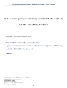 Québec Compliance Questionnaire and Reliability Standard Audit Worksheet (QRSAW) TOP-003-1 —