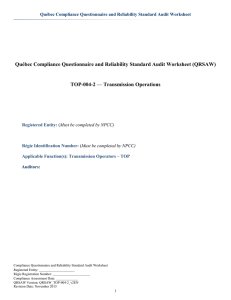 Québec Compliance Questionnaire and Reliability Standard Audit Worksheet (QRSAW) TOP-004-2 Transmission Operations —