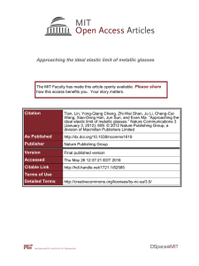 Approaching the ideal elastic limit of metallic glasses Please share