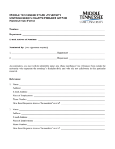 Middle Tennessee State University Distinguished Creative Project Award Nomination Form