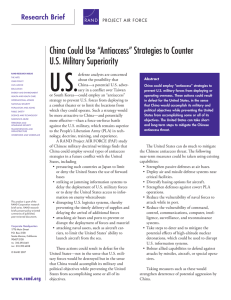 U.S. China Could Use “Antiaccess” Strategies to Counter U.S. Military Superiority Research Brief