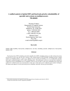 A unified analysis of global EDF and fixed-task-priority schedulability of