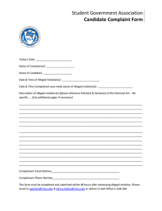 Student Government Association Candidate Complaint Form