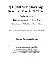 $1,000 Scholarship! March 15, 2016 Deadline: Sociology Major