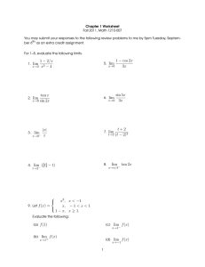Chapter 1 Worksheet Fall 2011, Math 1210-007