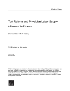 Tort Reform and Physician Labor Supply A Review of the Evidence