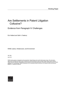 Are Settlements in Patent Litigation Collusive? Evidence from Paragraph IV Challenges Working Paper