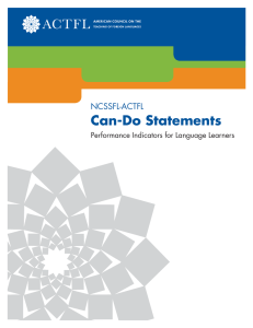 Can-Do Statements NCSSFL-ACTFL Performance Indicators for Language Learners