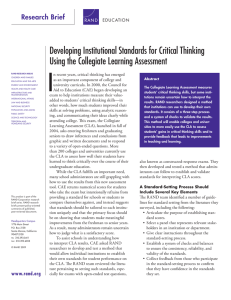 I Developing Institutional Standards for Critical Thinking Using the Collegiate Learning Assessment