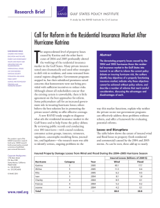 T Call for Reform in the Residential Insurance Market After Hurricane Katrina