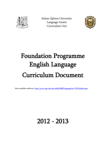 Foundation Programme English Language Curriculum Document 2012 - 2013