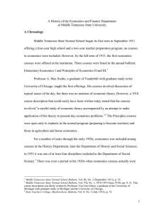 A History of the Economics and Finance Department A Chronology