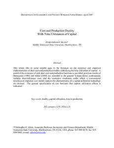 Cost and Production Duality With Time Utilization of Capital