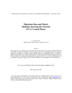 Migration Data and Matrix Methods: Deriving the Network of U.S. Central Places.