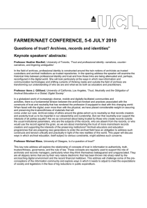 FARMER/NAET CONFERENCE, 5-6 JULY 2010 Keynote speakers' abstracts: