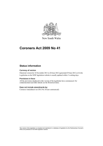 Coroners Act 2009 No 41 New South Wales Status information