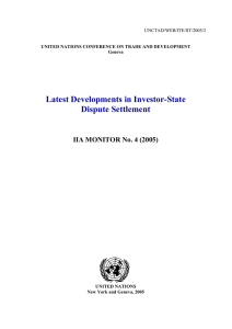 Latest Developments in Investor-State Dispute Settlement IIA MONITOR No. 4 (2005)