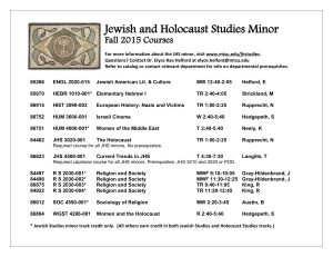 Jewish and Holocaust Studies Minor Fall 2015 Courses
