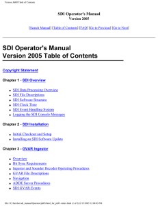 SDI Operator's Manual Version 2005 Table of Contents