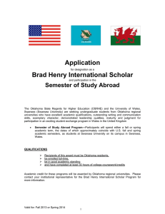 Application Brad Henry International Scholar Semester of Study Abroad