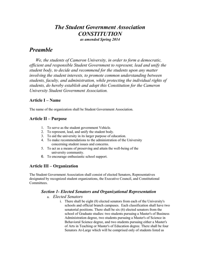 The Student Government Association CONSTITUTION Preamble