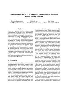 Auto-learning of SMTP TCP Transport-Layer Features for Spam and