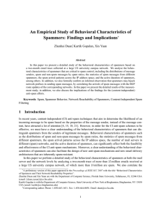 An Empirical Study of Behavioral Characteristics of Spammers: Findings and Implications ∗