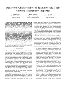 Behavioral Characteristics of Spammers and Their Network Reachability Properties Zhenhai Duan Kartik Gopalan