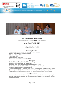 BIC International Workshop on Trustworthiness, Accountability and Forensics