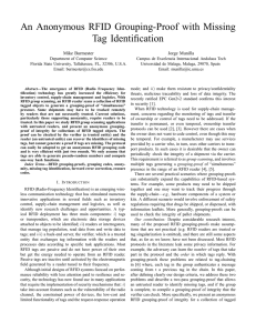 An Anonymous RFID Grouping-Proof with Missing Tag Identification Mike Burmester Jorge Munilla