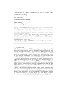 Lightweight RFID authentication with forward and backward security MIKE BURMESTER