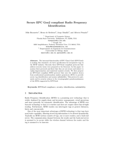 Secure EPC Gen2 compliant Radio Frequency Identification Mike Burmester , Breno de Medeiros