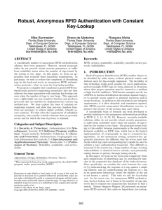 Robust, Anonymous RFID Authentication with Constant Key-Lookup Mike Burmester Breno de Medeiros