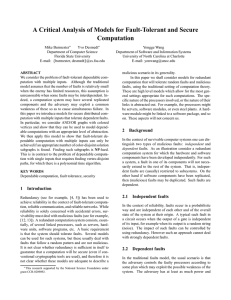 A Critical Analysis of Models for Fault-Tolerant and Secure Computation