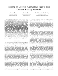 Reroute on Loop in Anonymous Peer-to-Peer Content Sharing Networks Guanyu Tian Zhenhai Duan