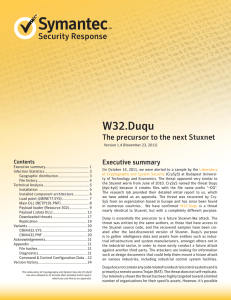 W32.Duqu Security Response The precursor to the next Stuxnet Executive summary