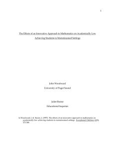 1 The Effects of an Innovative Approach to Mathematics on Academically... Achieving Students in Mainstreamed Settings