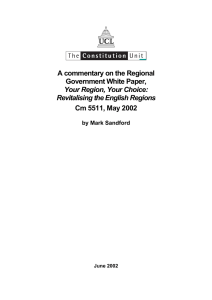 A commentary on the Regional Government White Paper, Cm 5511, May 2002