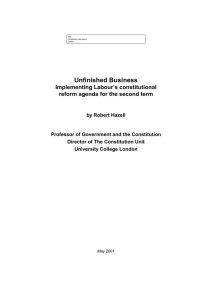 Unfinished Business Implementing Labour’s constitutional reform agenda for the second term