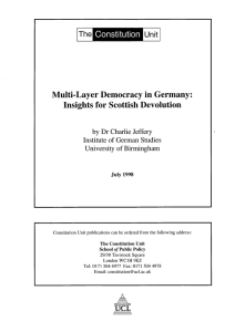 Multi-Layer Democracy in Germany: Insights for Scottish Devolution by Dr Charlie Jeffery