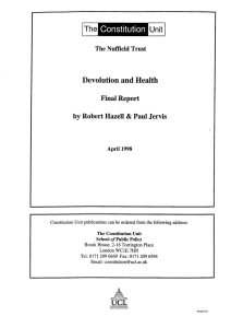 Devolution and Health Final Report by Robert Hazel1 Paul Jervis